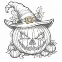 pumpkin with witch hat  tattoo design idea