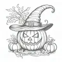pumpkin with witch hat  tattoo design idea
