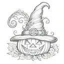 pumpkin with witch hat  tattoo design idea