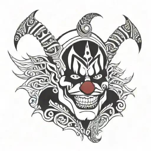 Demonic Clown, Hair on side head and upper head  tattoo design idea
