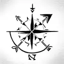 crossed arrows with the name Luka and Miguel on top of a compass tattoo design idea
