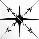 crossed arrows with the name Luka and Miguel on top of a compass tattoo design idea