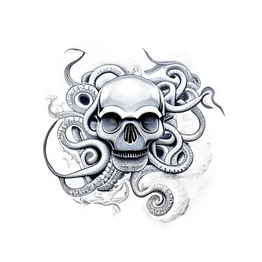 kraken wrapped itself around skull tattoo design idea