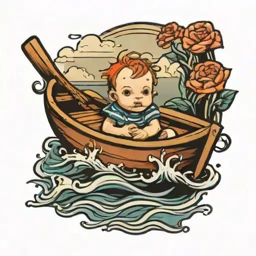 baby in a rowboat tattoo design idea