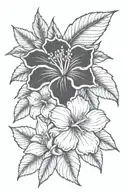 Black simple outline hibiscus, sunflower, water lily, plumeria, and  mountain laurel tattoo design idea