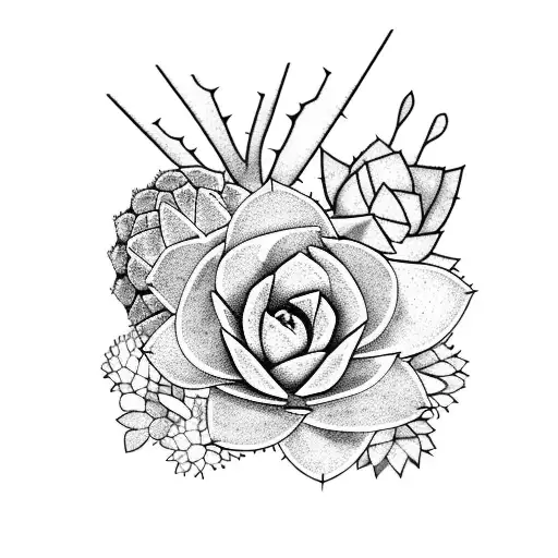 A collection of various succulents and cacti tattoo design idea