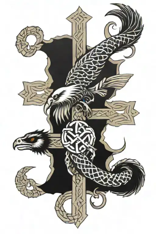 falcon badger and scorpion around a Celtic cross tattoo tattoo design idea