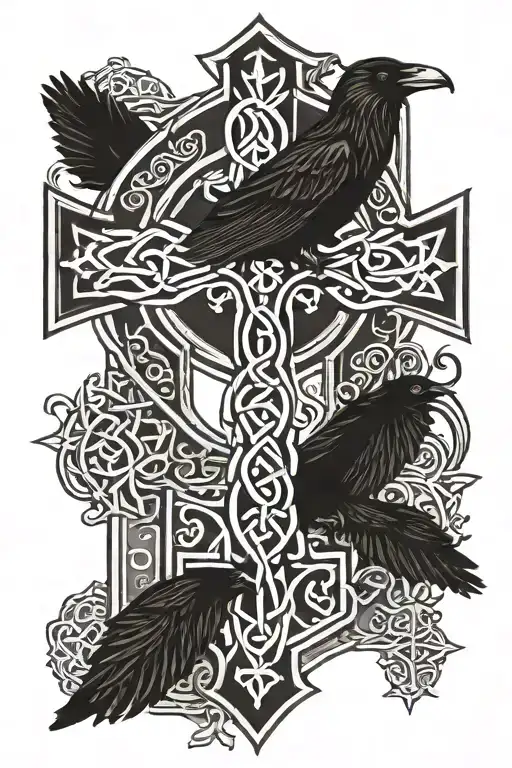 Celtic Cross with Raven perched tattoo design idea