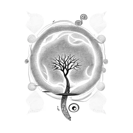 A tree with branches shaped like musical notes, featuring lyrics from Green Day songs and Game of Thrones symbols tattoo design idea