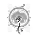 A tree with branches shaped like musical notes, featuring lyrics from Green Day songs and Game of Thrones symbols tattoo design idea