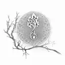 A tree with branches shaped like musical notes, featuring lyrics from Green Day songs and Game of Thrones symbols tattoo design idea