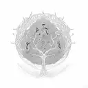 A tree with branches shaped like musical notes, featuring lyrics from Green Day songs and Game of Thrones symbols tattoo design idea