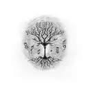 A tree with branches shaped like musical notes, featuring lyrics from Green Day songs and Game of Thrones symbols tattoo design idea