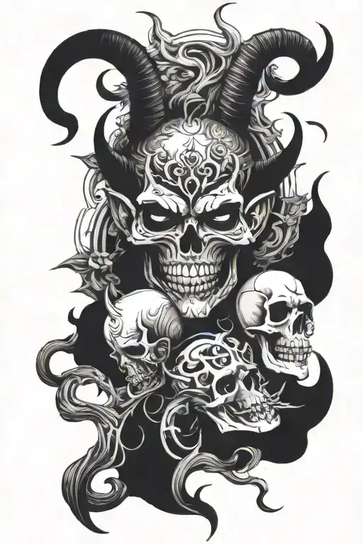 devil and skull inside tattoo design idea