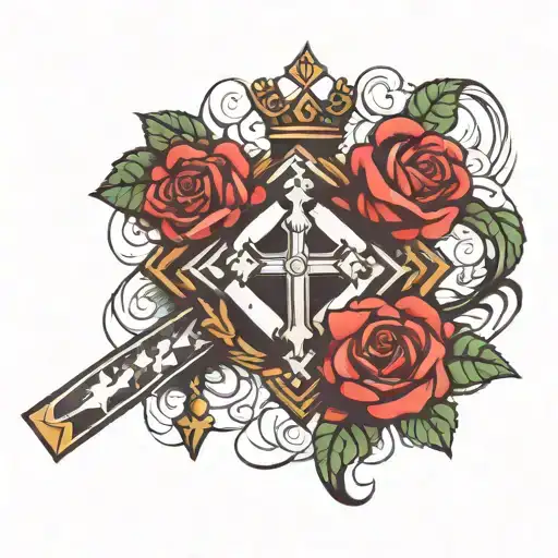 Rose  Dice Crown  Cross Cloud tattoo design idea