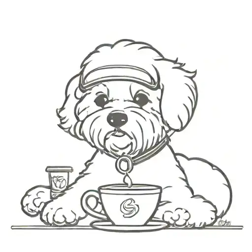 A bichon frise with coffee and a safety helmet and music in the background tattoo design idea