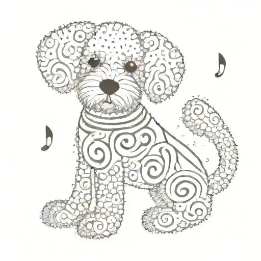 A music note made out of coffee beans with a bichon frise dog silhouette inside tattoo design idea