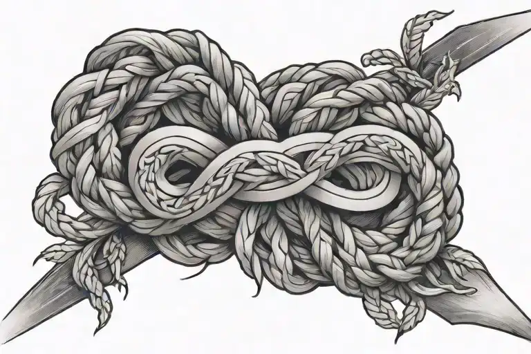 triple-strand braided rope around bicep with the Korean symbol for “discipline” tattoo design idea