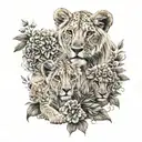 three lion cubs with flowers surrounding tattoo design idea