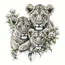 three lion cubs with flowers surrounding tattoo design idea
