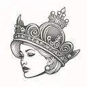 blacked out queen crown that says Reina tattoo design idea