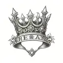 blacked out queen crown that says Reina tattoo design idea
