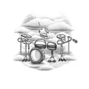 drum set with mustang in clouds tattoo design idea
