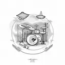 drum set with mustang in clouds tattoo design idea