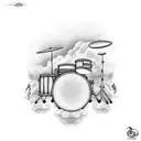 drum set with mustang in clouds tattoo design idea