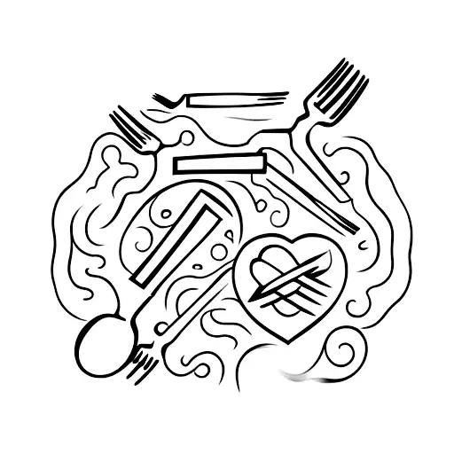 4 forks in the shape of a heart, a fork that represented me, a fork that represented my wife and two other small forks t tattoo design idea