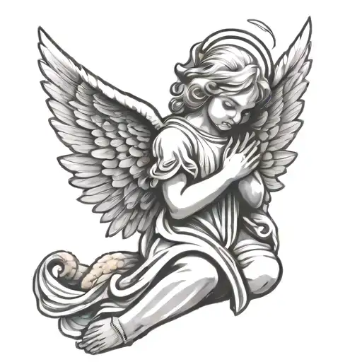 praying angel with fried chicken wings instead of wings tattoo design idea