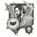 A tattoo design combining elements of John Wick and Batman in a gritty blackwork style tattoo design idea
