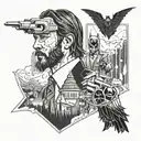 A tattoo design combining elements of John Wick and Batman in a gritty blackwork style tattoo design idea
