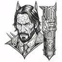 A tattoo design combining elements of John Wick and Batman in a gritty blackwork style tattoo design idea