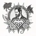 A tattoo design combining elements of John Wick and Batman in a gritty blackwork style tattoo design idea
