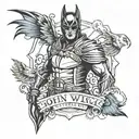 A tattoo design combining elements of John Wick and Batman in a gritty blackwork style tattoo design idea