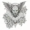 A tattoo design combining elements of John Wick and Batman in a gritty blackwork style tattoo design idea