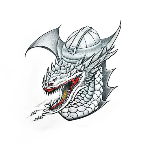 evil dragon wearing rice hat tattoo design idea