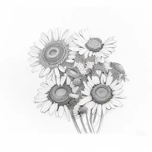 A bouquet of chamomile flowers surrounded by delicate vines tattoo design idea