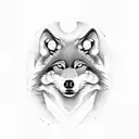 Create a dotwork design of a wolf with a Hurricane Airplane flying overhead tattoo design idea