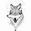 Create a dotwork design of a wolf with a Hurricane Airplane flying overhead tattoo design idea