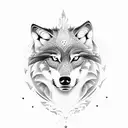 Create a dotwork design of a wolf with a Hurricane Airplane flying overhead tattoo design idea