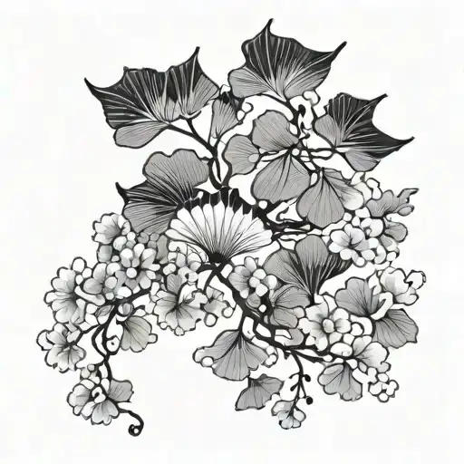  japanese clouds and ginkgo leaves tattoo design idea