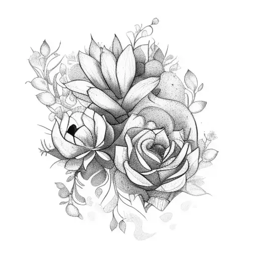 Peux tu me créer un tatouage à l'avant bras avec ces fleurs et plantes :chèvrefeuille,Olivier,fleur de cactus ,ipomee,gl tattoo design idea