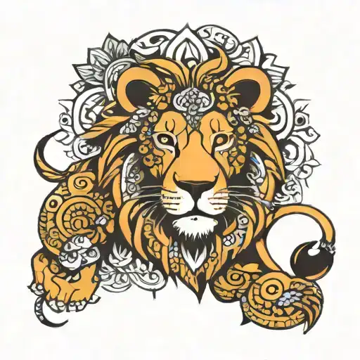 lion and mandala to bicap tattoo design idea