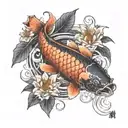 a koi fish surrounded by a flower engulfed in human ribs  tattoo design idea