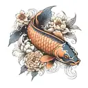 a koi fish surrounded by a flower engulfed in human ribs  tattoo design idea
