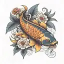 a koi fish surrounded by a flower engulfed in human ribs  tattoo design idea