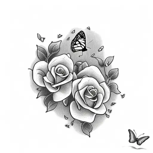  butterfly flying over two roses tattoo design idea