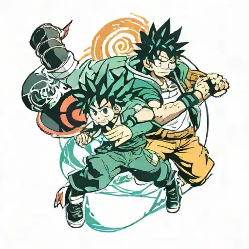 Make tatoo that half is anime character Izuku Midoriya and the other half is Naruto Uzumaki tattoo design idea